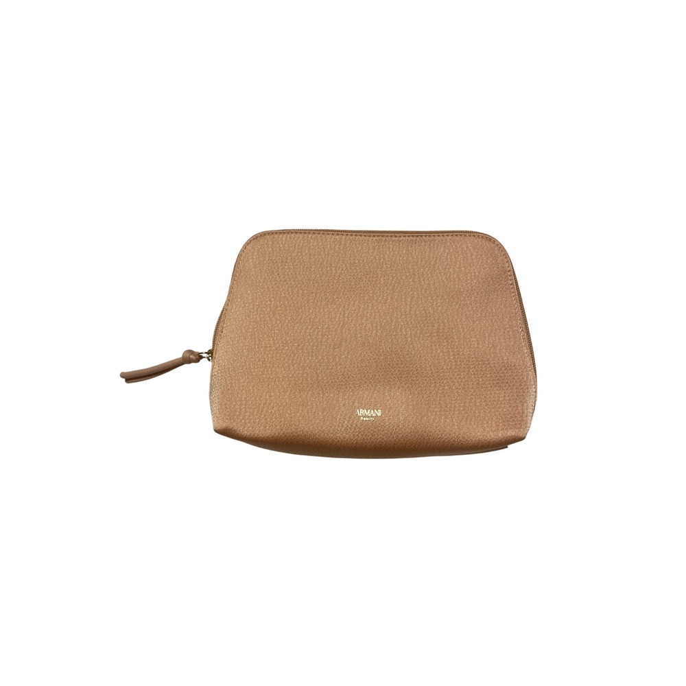 Armani Beauty Rose Gold Metallic Cosmetic Makeup Bag Travel Pouch Logo Zip Case